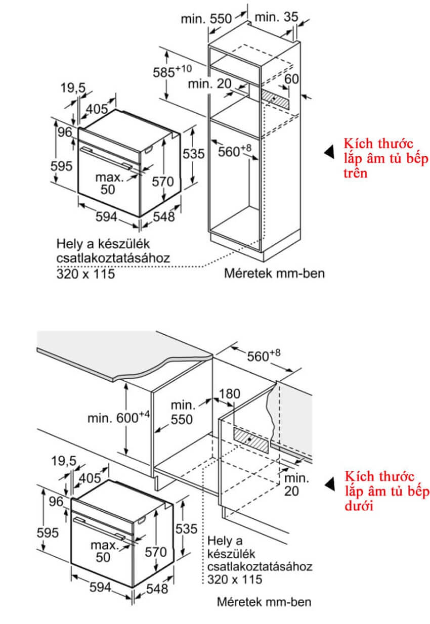 Bản vẽ kỹ thuật Lò nướng Bosch HBA534EB0 – Nhập khẩu chính hãng