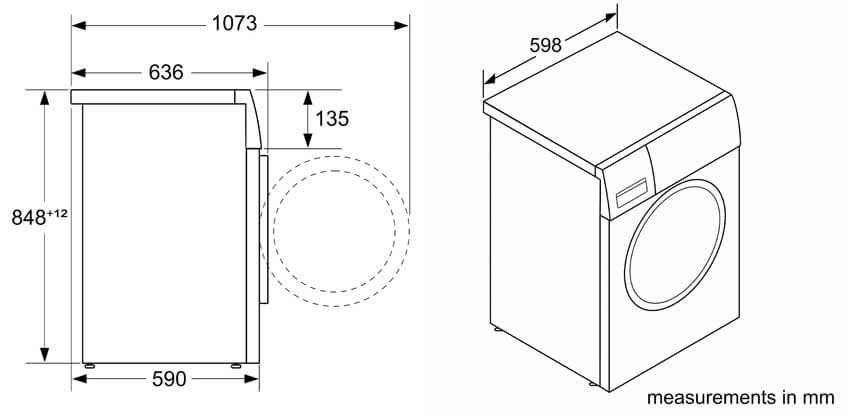 Bản vẽ kỹ thuật Máy giặt sấy Bosch WNA254U0SG-Seri 6 bảo hành 3 năm