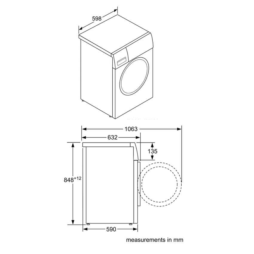 Bản vẽ kỹ thuật Máy giặt quần áo Bosch WAW32640EU - Series 8