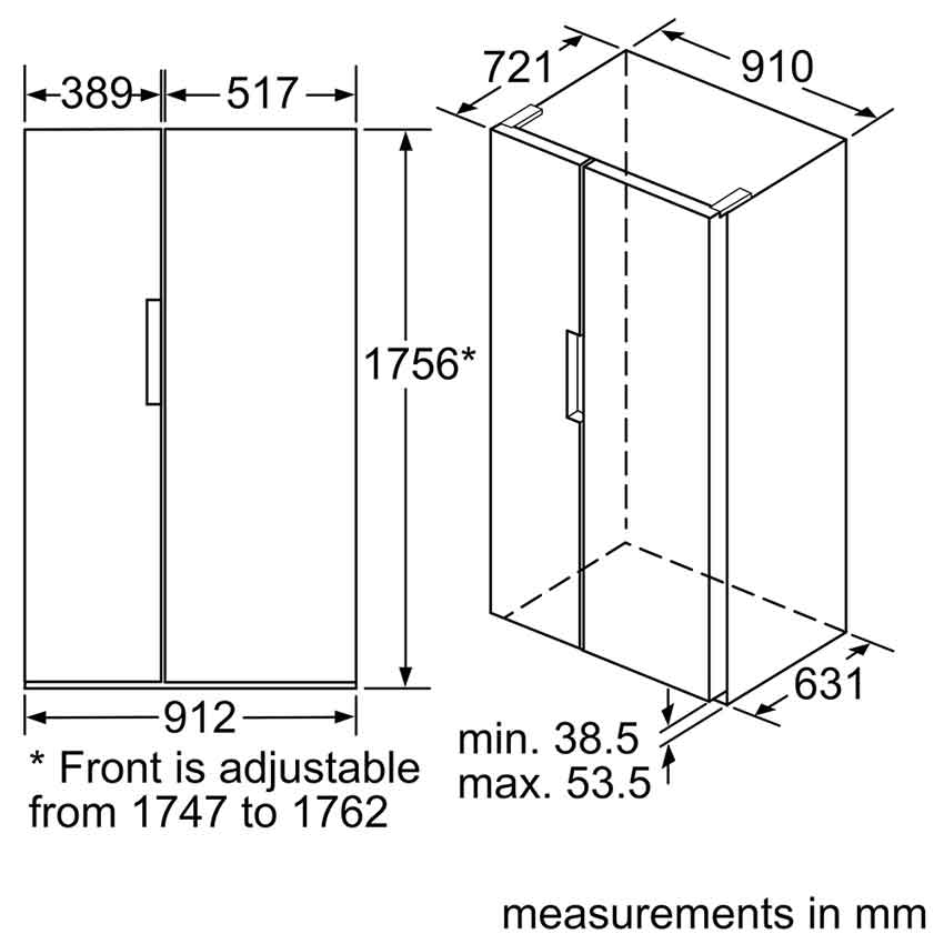 Bản vẽ kỹ thuật Tủ lạnh Bosch KAN92VI35O - dung tích lớn 661 lít