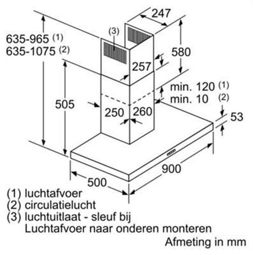 Bản vẽ kỹ thuật Máy hút mùi Bosch DWB97IM50 - series 4 treo tường