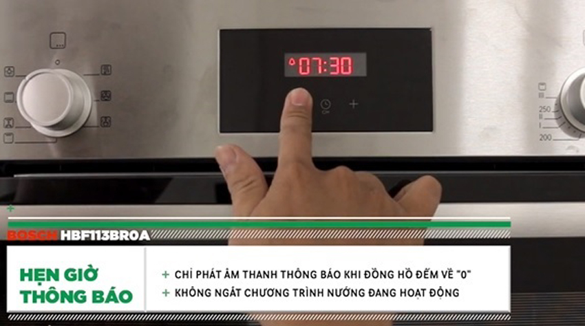 Lò nướng Bosch HBF113BR0A cách sử dụng chi tiết 14 Chức năng hẹn giờ thông báo của lò nướng Bosch âm tủ nhập khẩu HBF113BR0A