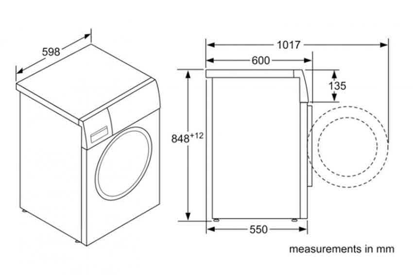 Bản vẽ kỹ thuật Máy giặt Bosch WAN28108GB - Khối lượng giặt 8kg