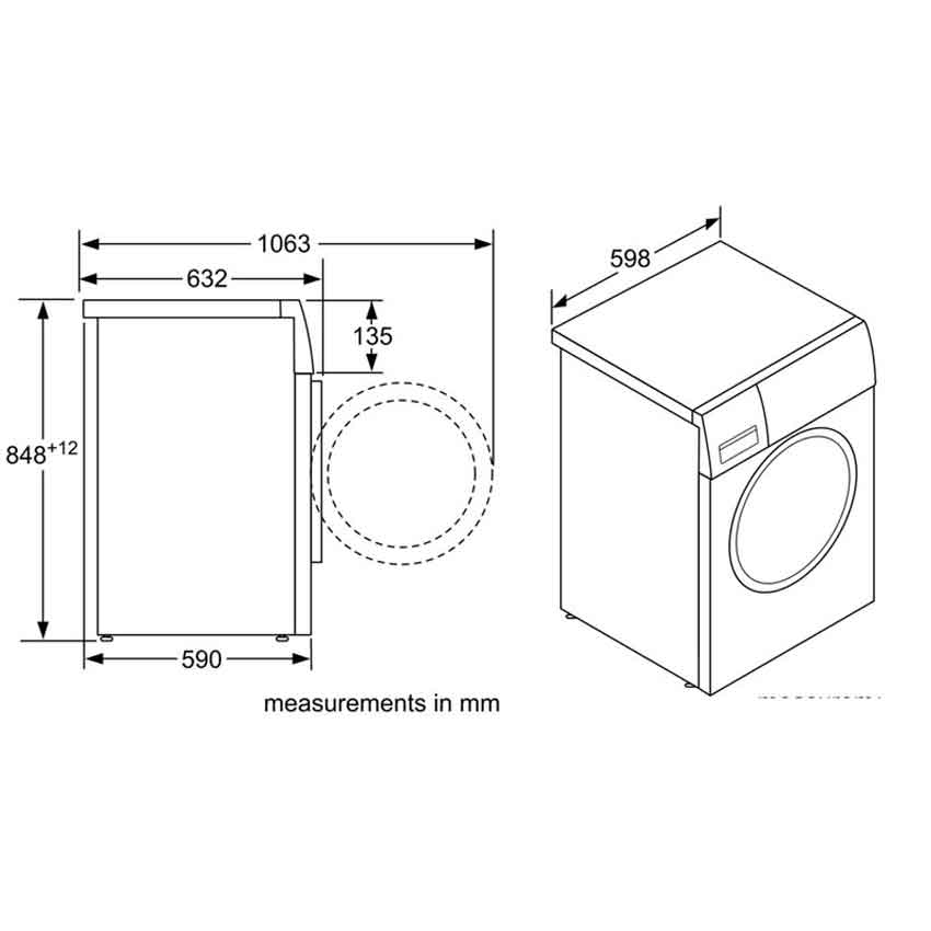 Bản vẽ kỹ thuật Máy giặt Bosch WAP28380SG - Cao cấp giá tốt