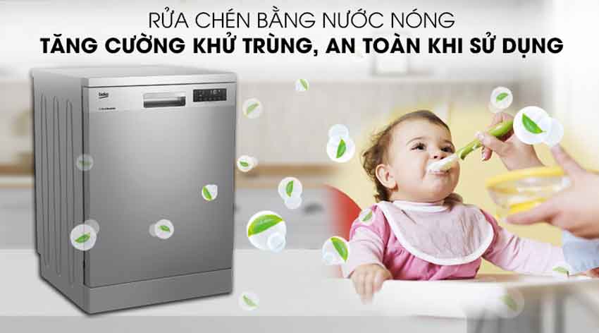 Máy rửa bát Beko DFN28424X - Công suất rửa 14 bộ 12 Công nghệ rửa nước nóng