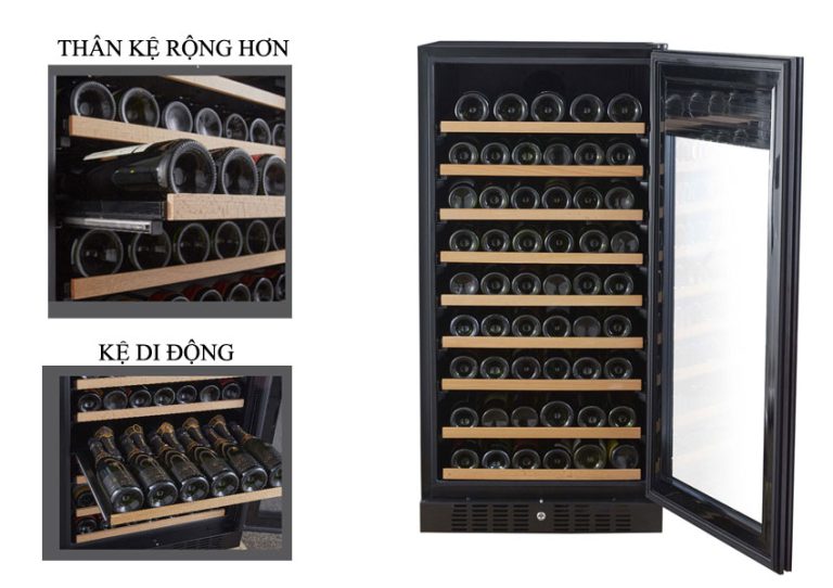 Tủ bảo quản ướp rượu vang Kadeka KS106TLTR nhập khẩu Ke-tu-bao-quan-ruou-vang-kadeka-ks106tltr-768x542