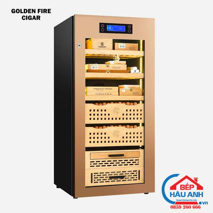 Tủ giữ ẩm xì gà Golden Fire GF098 màu vàng gold