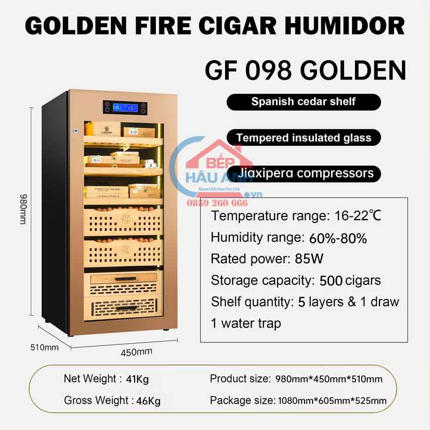 Bản vẽ kỹ thuật Tủ điện bảo quản xì gà Golden Fire GF098